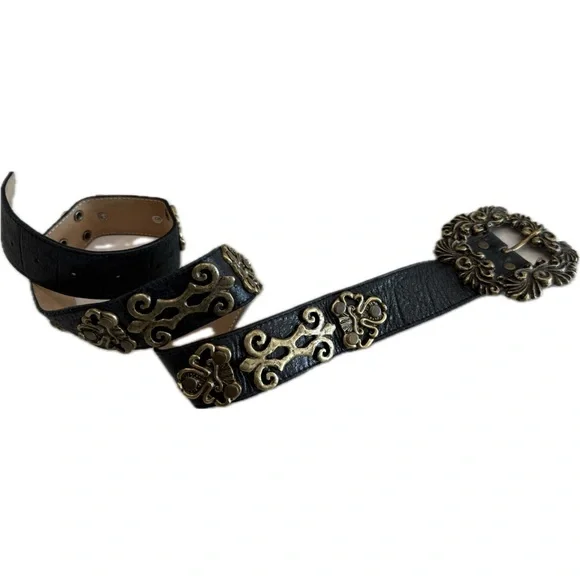 Leatherock - Black/ Brass Leather Belt. - Picture 2 of 9
